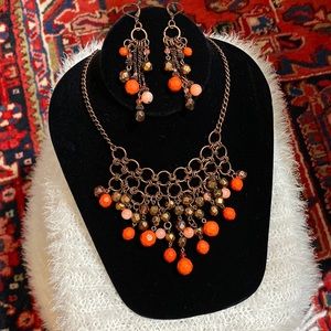 Bronze & Orange Necklace & Earrings
